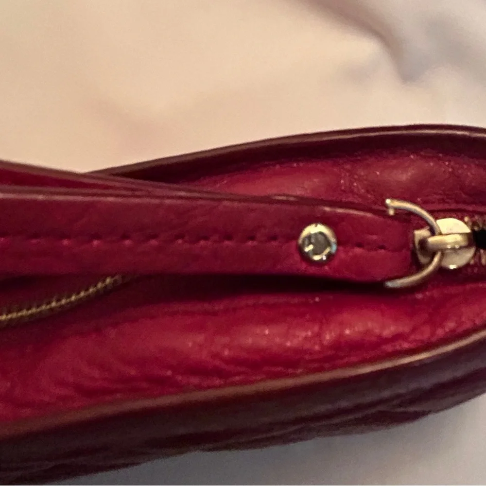 Kate Spade New York Red Quilted Leather Wristlet Wallet Clutch Gold Logo